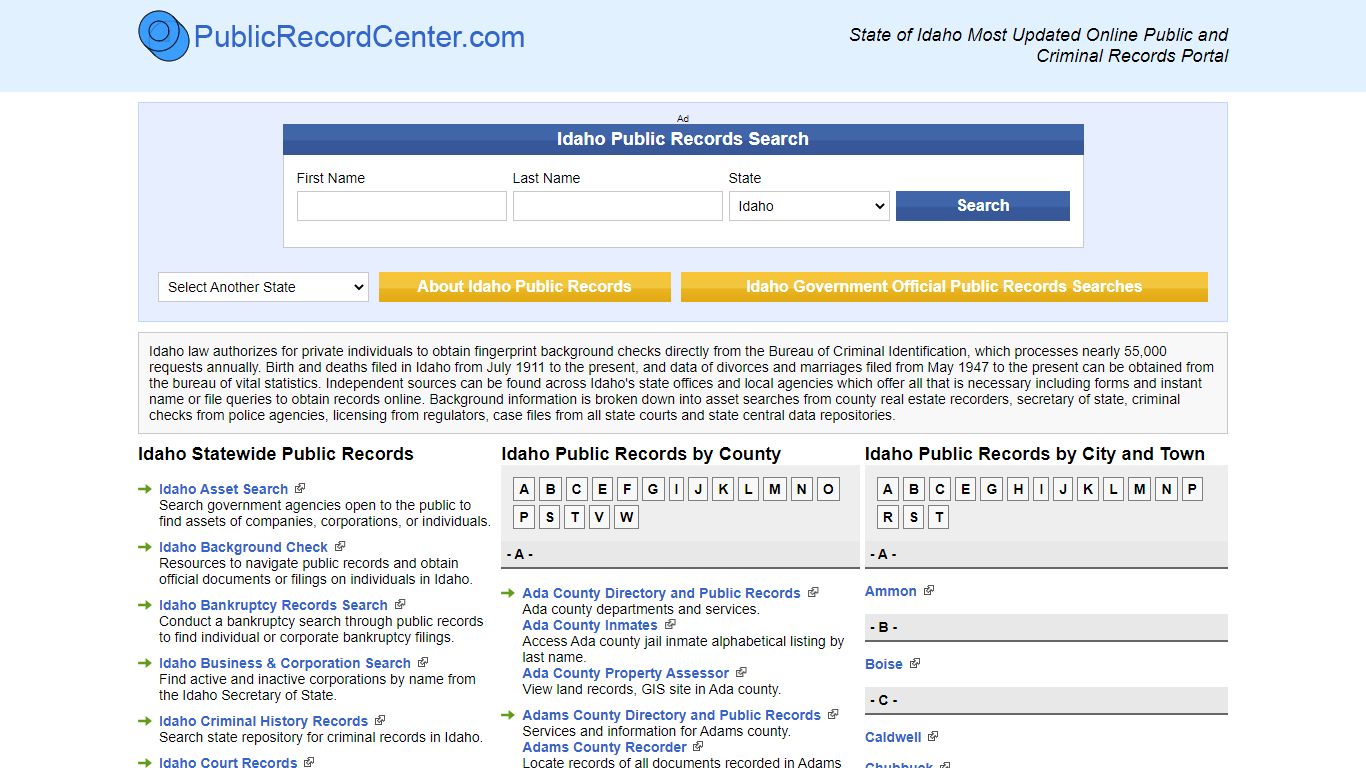 Idaho Free Public Records, Criminal Records And Background Checks